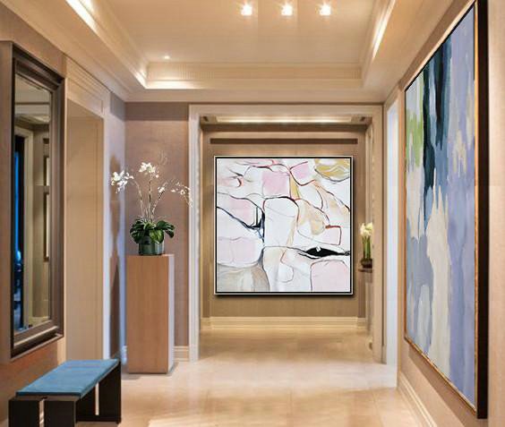 Extra Large Acrylic Painting On Canvas,Oversized Abstract Painting,Modern Canvas Art,White,Pink,Yellow,Gray.etc
